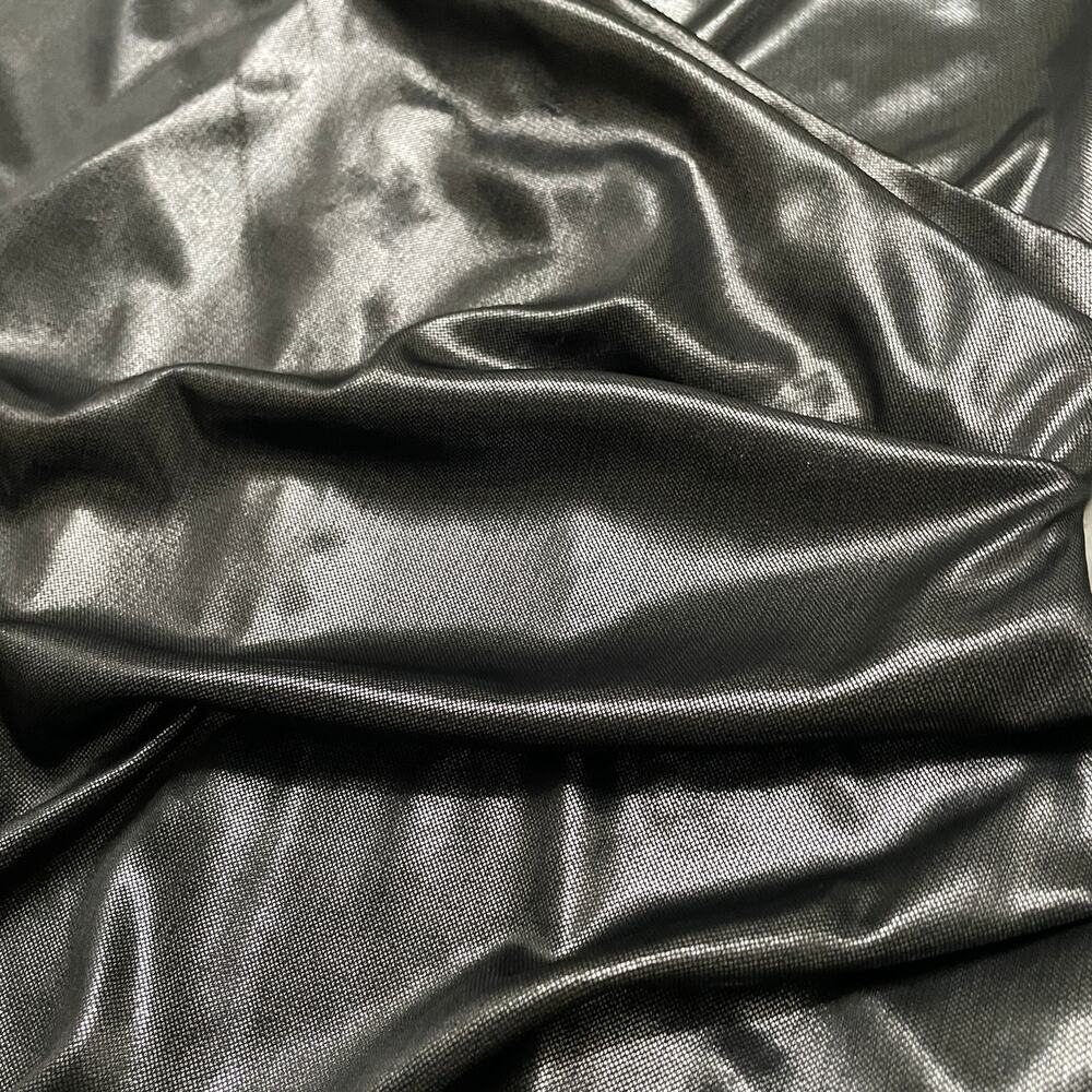Vintage Midnight Glo Petites V-Neck Wrap Metallic Dress Small Black Gray Silver - Picture 3 of 11